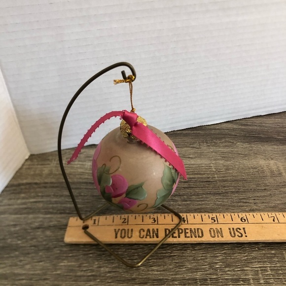 German Hand Painted Floral Blown Glass Ornament - Picture 4 of 7